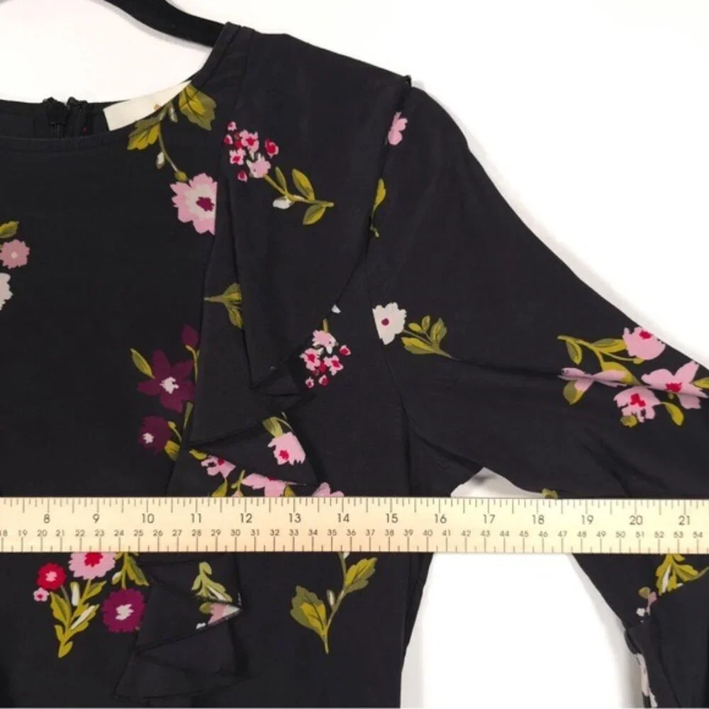 Kate Spade‎ 100% SILK In Bloom Ruffle Dress Women’s Size 2 Black Floral